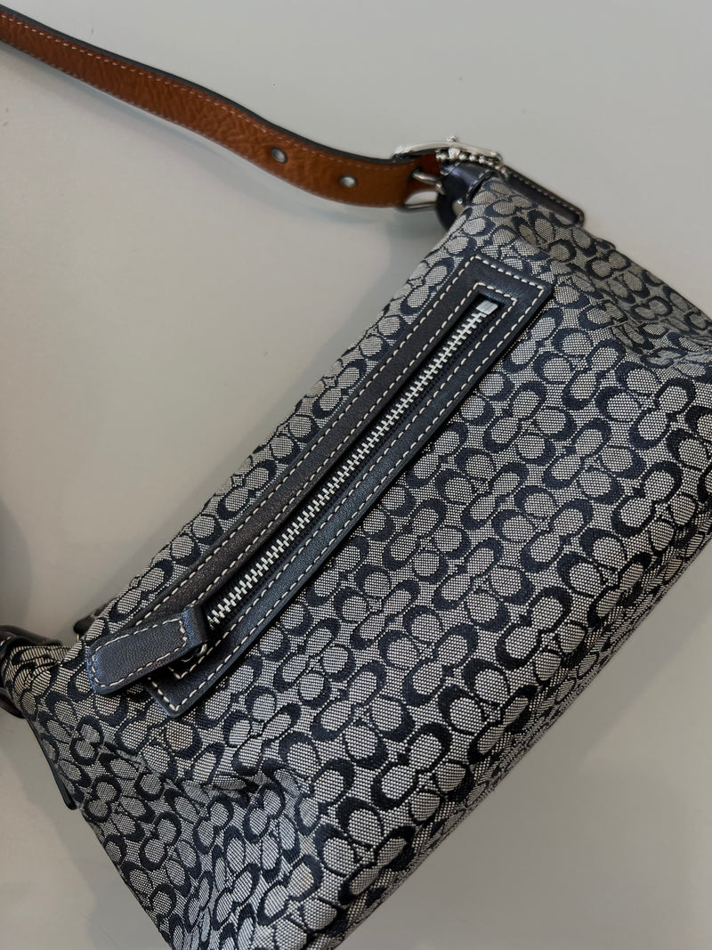 Black Grey Canvas Coach Shoulder Bag